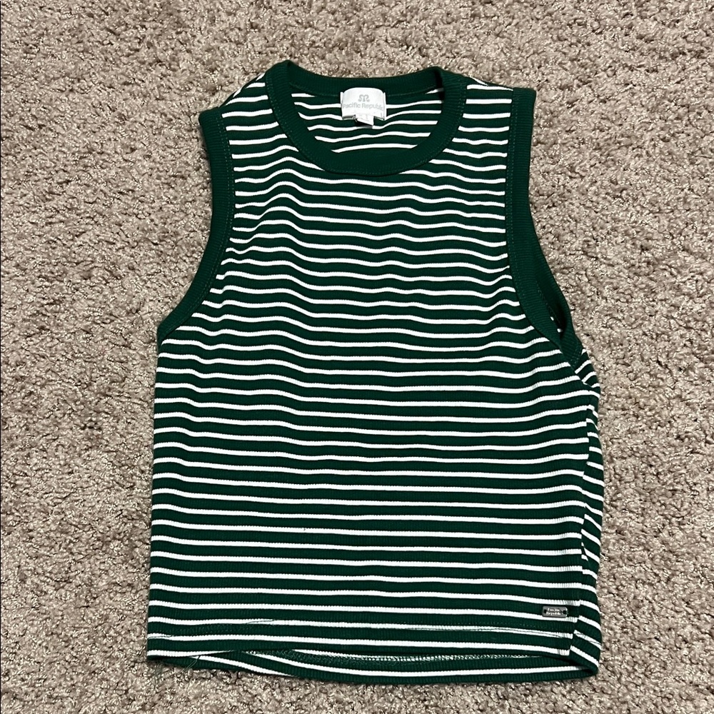 Green and White Striped Sleeveless Top